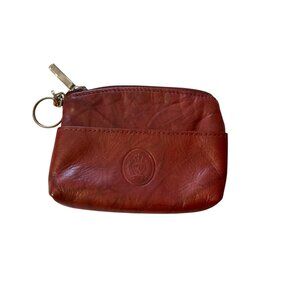Vintage Brown Genuine Leather Coin Purse With Zipper Closure & Keyring